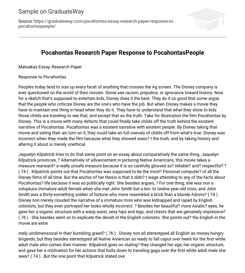 Pocahontas Research Paper Response to PocahontasPeople