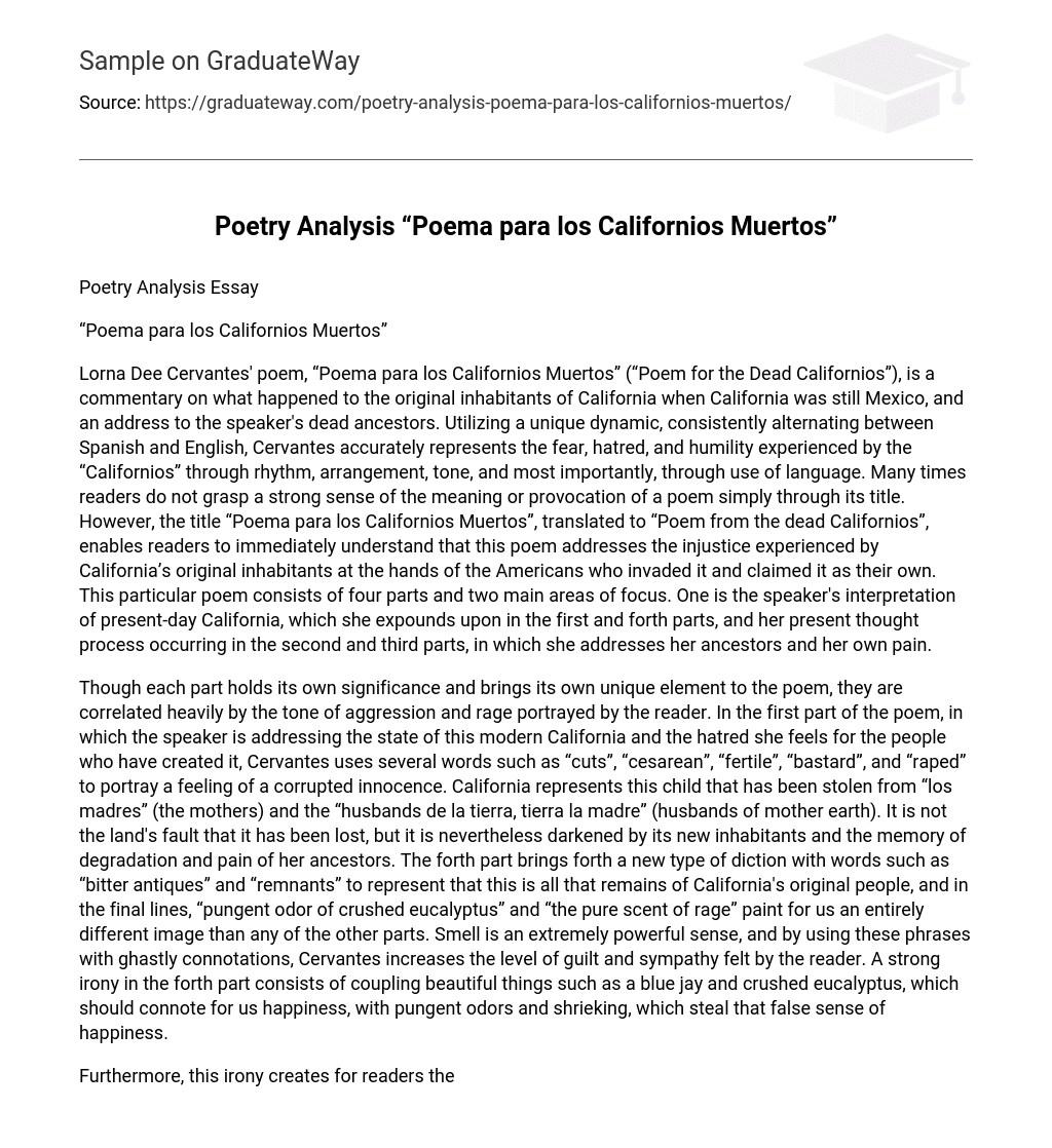 Poetry Analysis “Poema para los Californios Muertos”