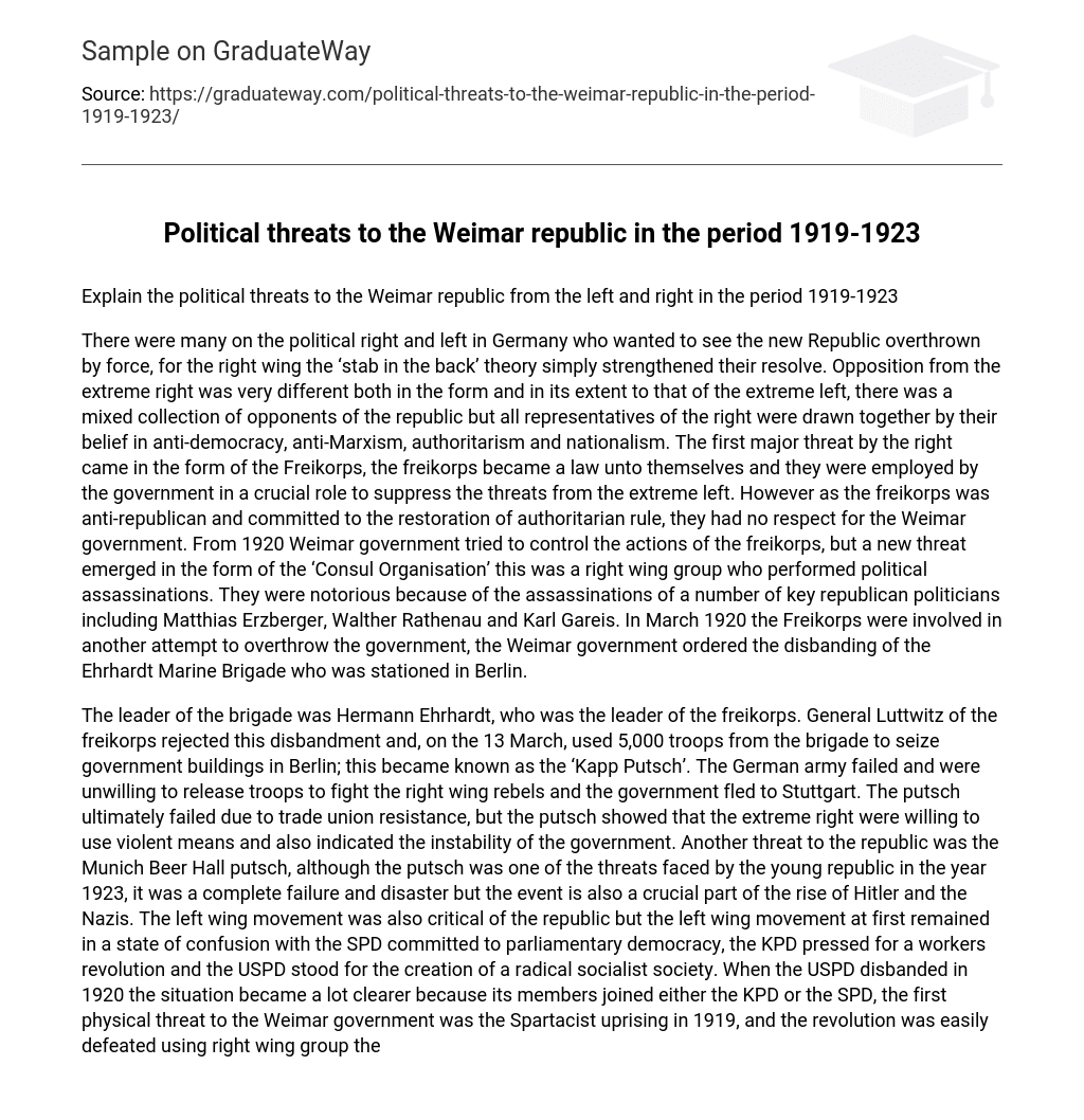 Political threats to the Weimar republic in the period 1919-1923