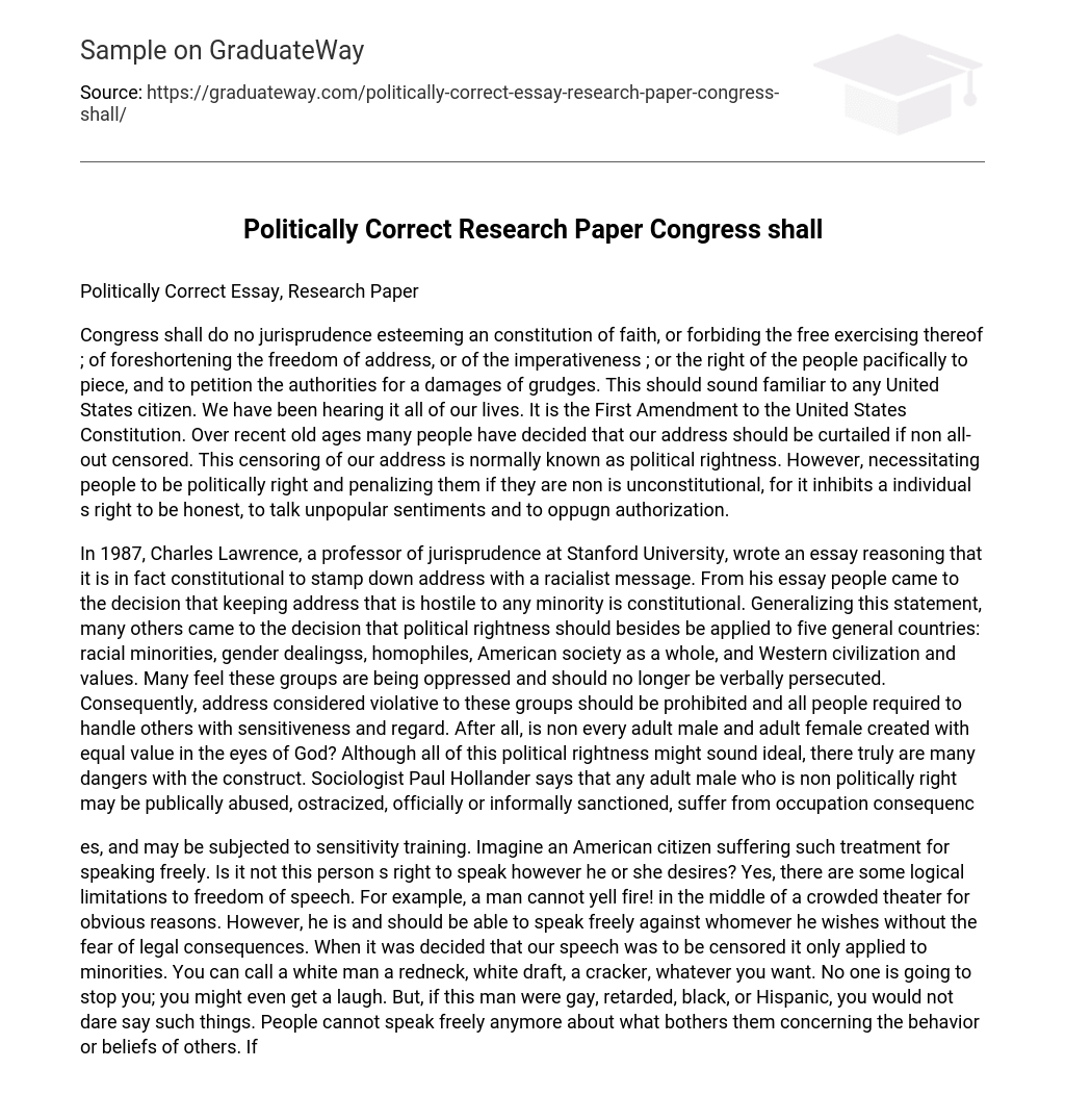 Politically Correct Research Paper Congress shall