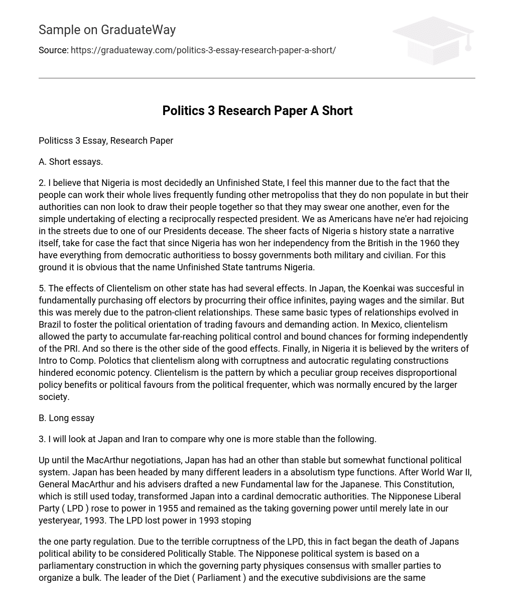 Politics 3 Research Paper A Short