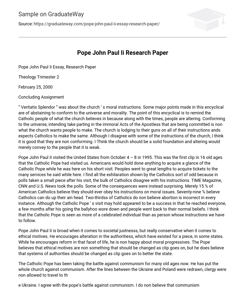 Pope John Paul Ii Research Paper
