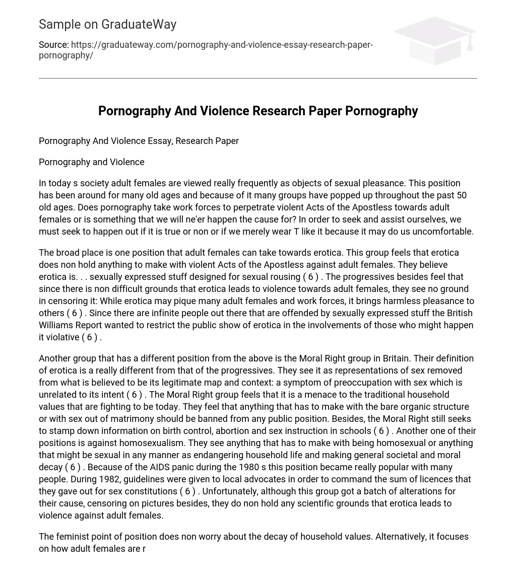 Pornography And Violence Research Paper Pornography