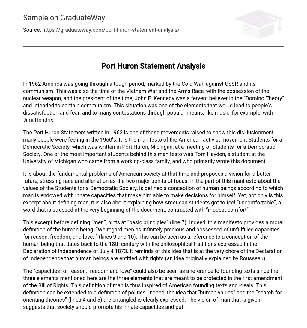 Port Huron Statement Analysis