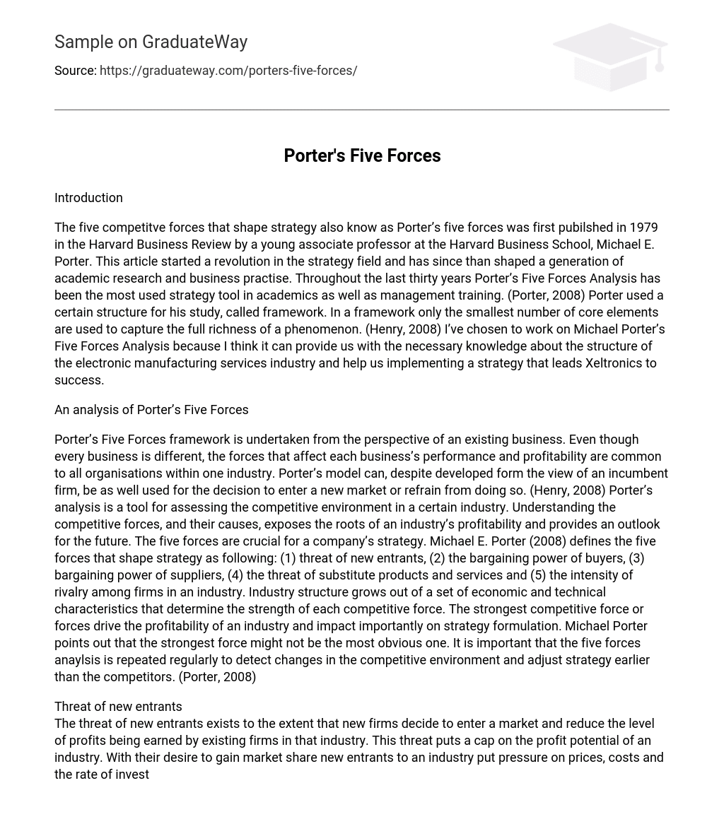 Porter’s Five Forces 1647 Words Free Essay Example on GraduateWay