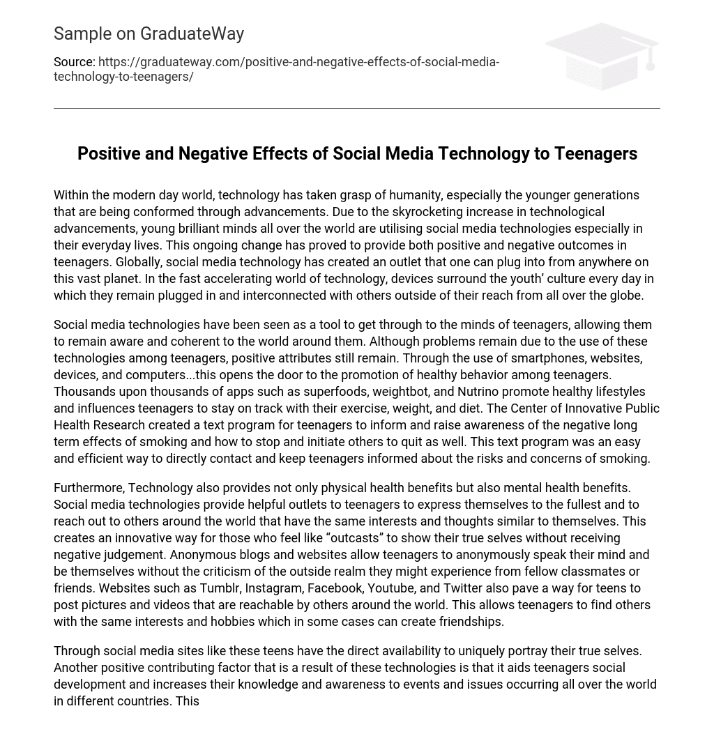 Positive and Negative Effects of Social Media Technology to Teenagers