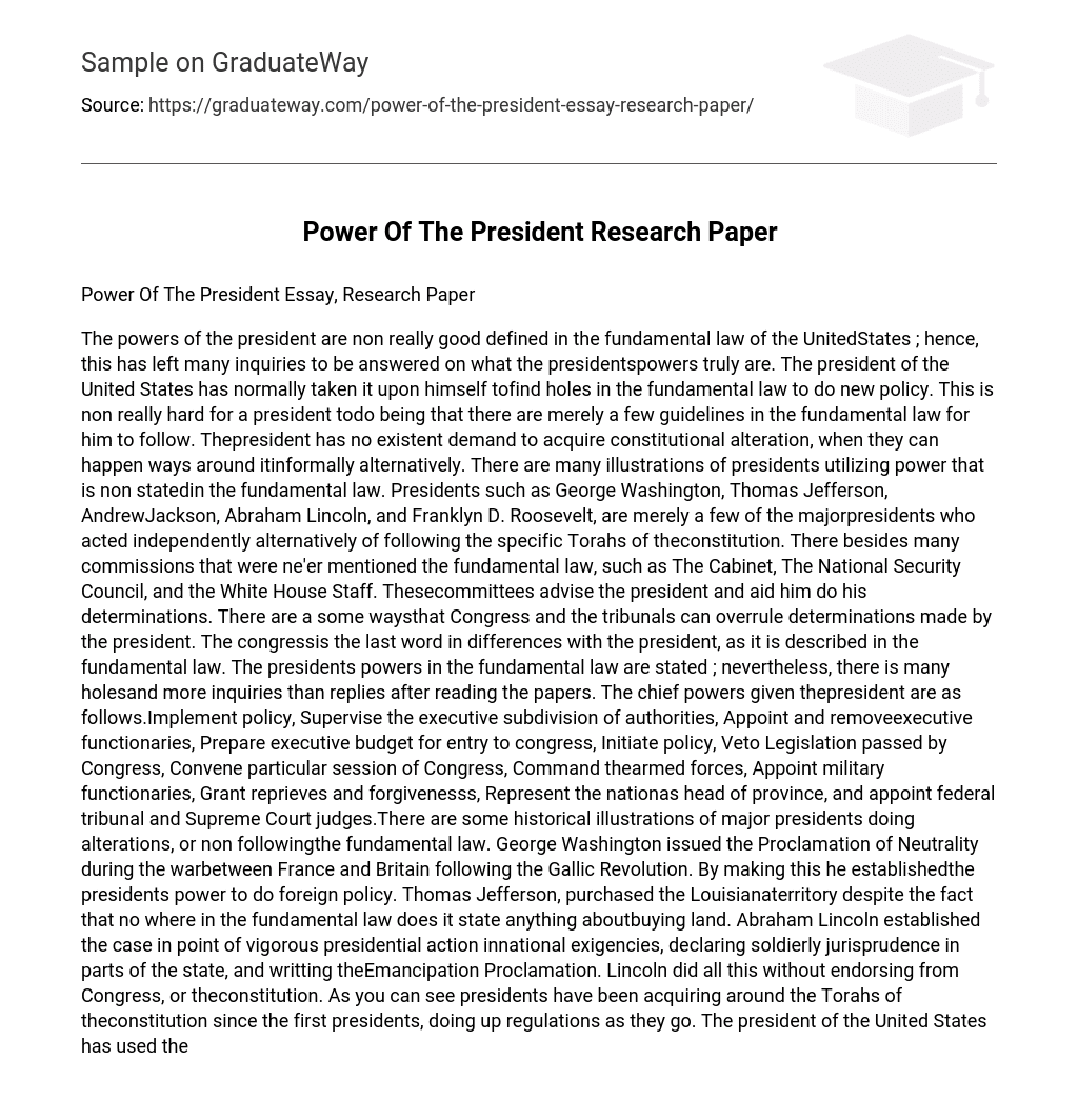Power Of The President Research Paper