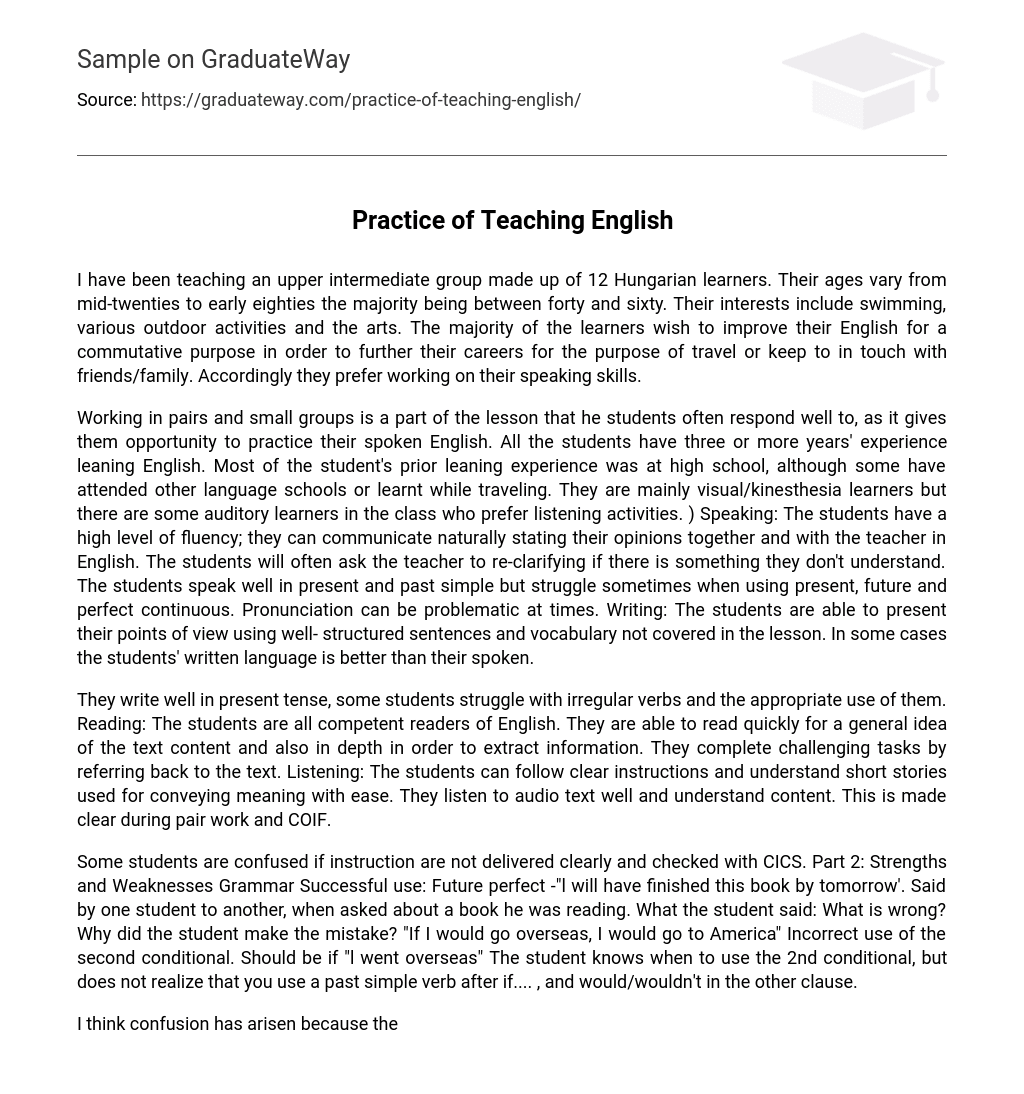 Practice of Teaching English