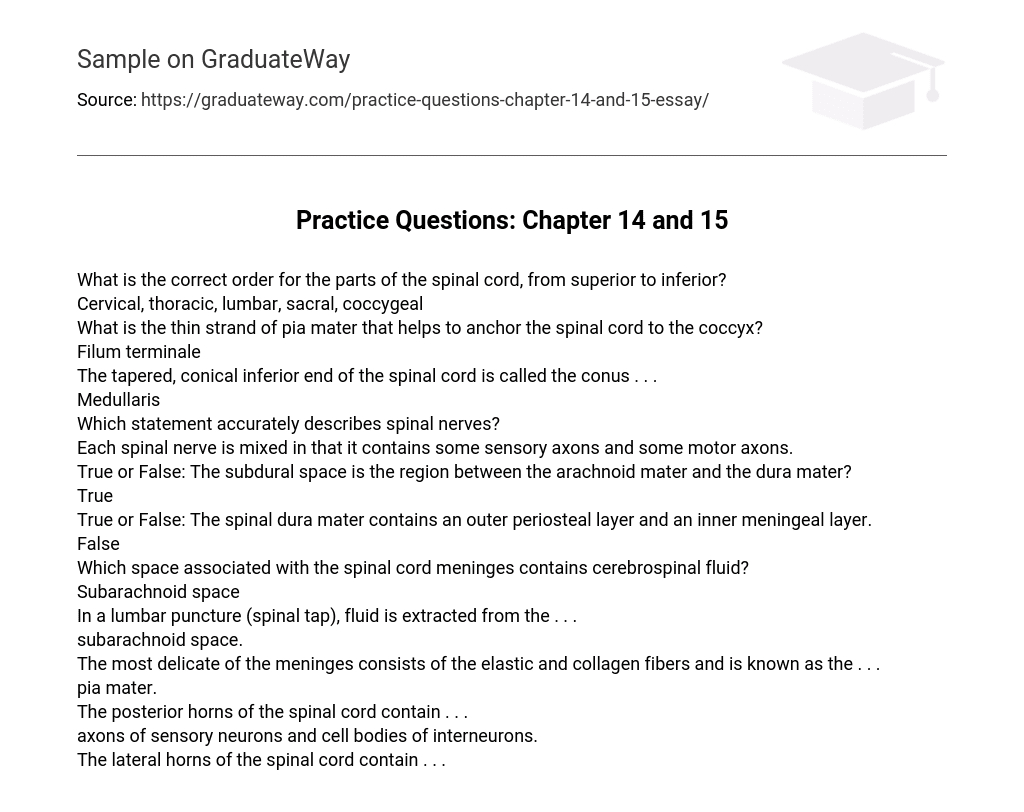 Practice Questions: Chapter 14 and 15