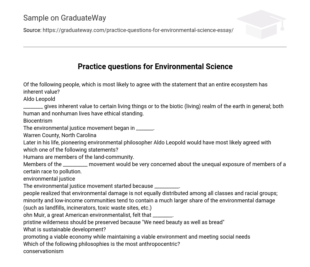 Practice questions for Environmental Science