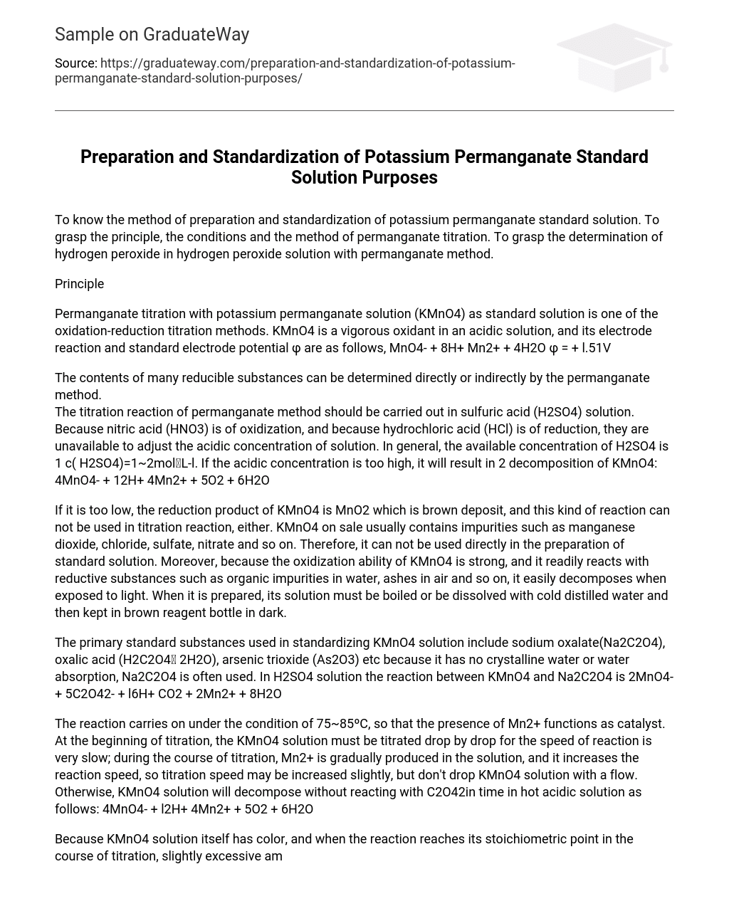 Preparation and Standardization of Potassium Permanganate Standard Solution Purposes