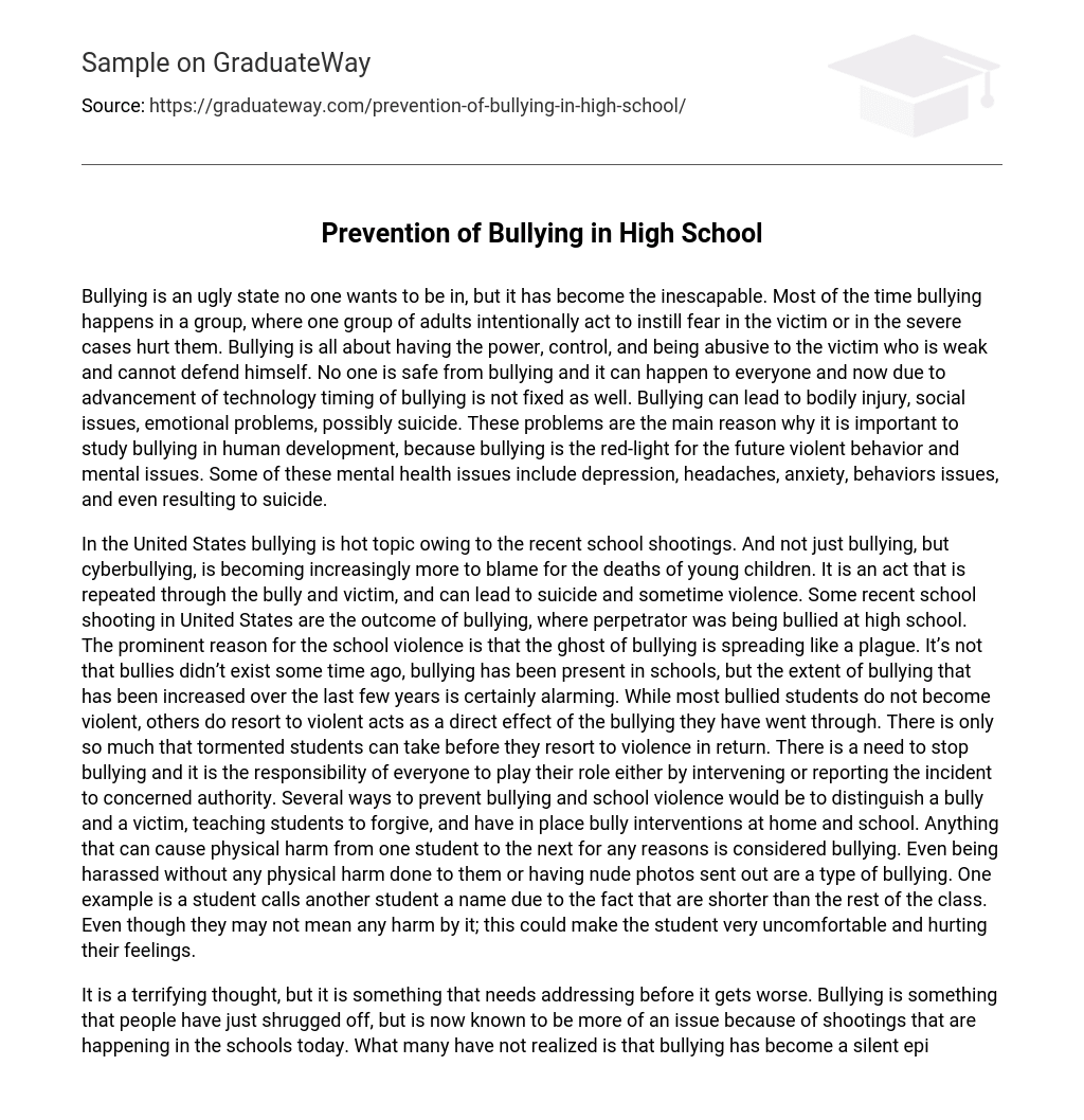 Prevention of Bullying in High School