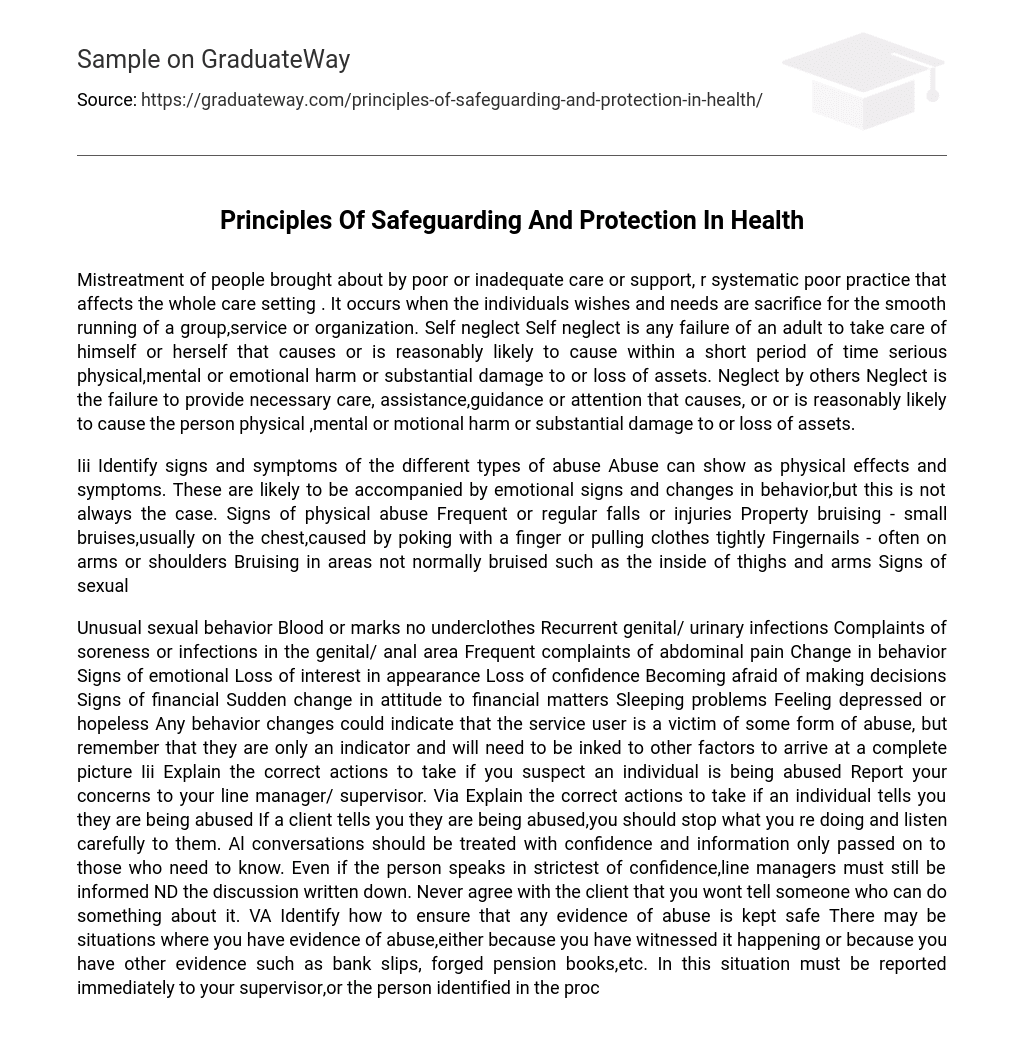 Principles Of Safeguarding And Protection In Health