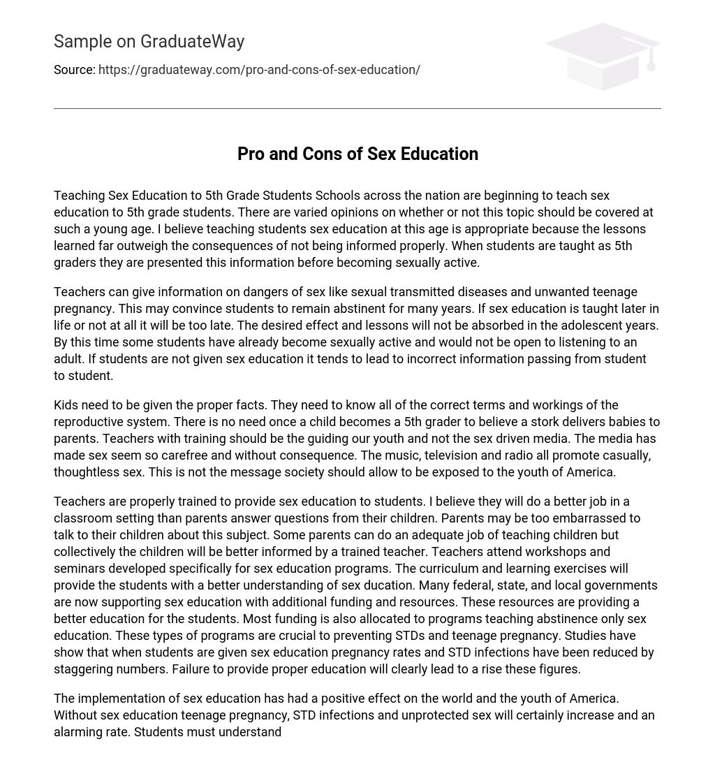 Pro and Cons of Sex Education Research Paper