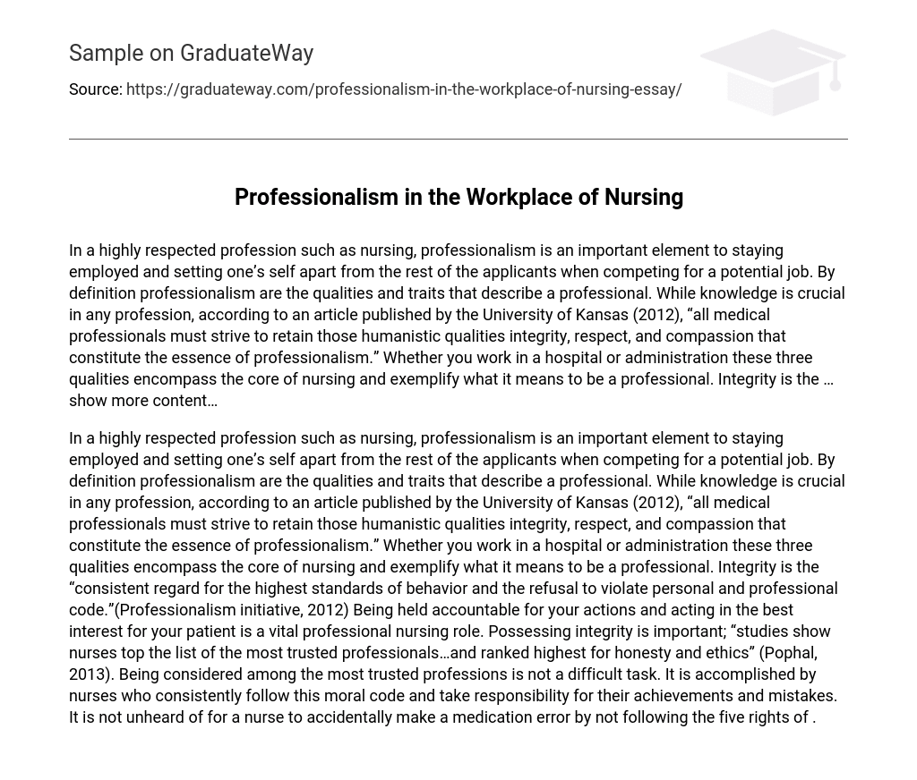 Professionalism in the Workplace of Nursing