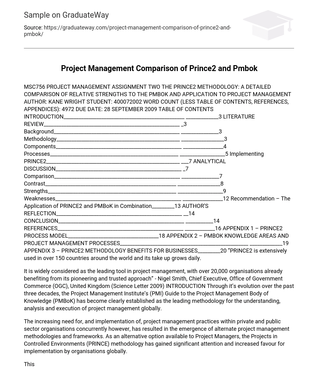 Project Management Comparison of Prince2 and Pmbok