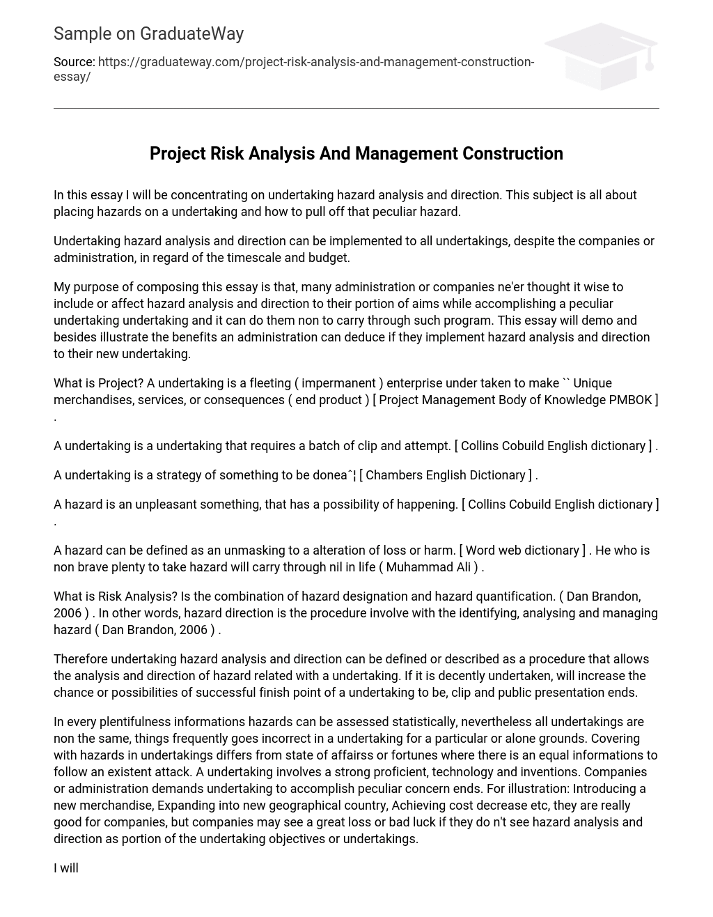 Project Risk Analysis And Management Construction