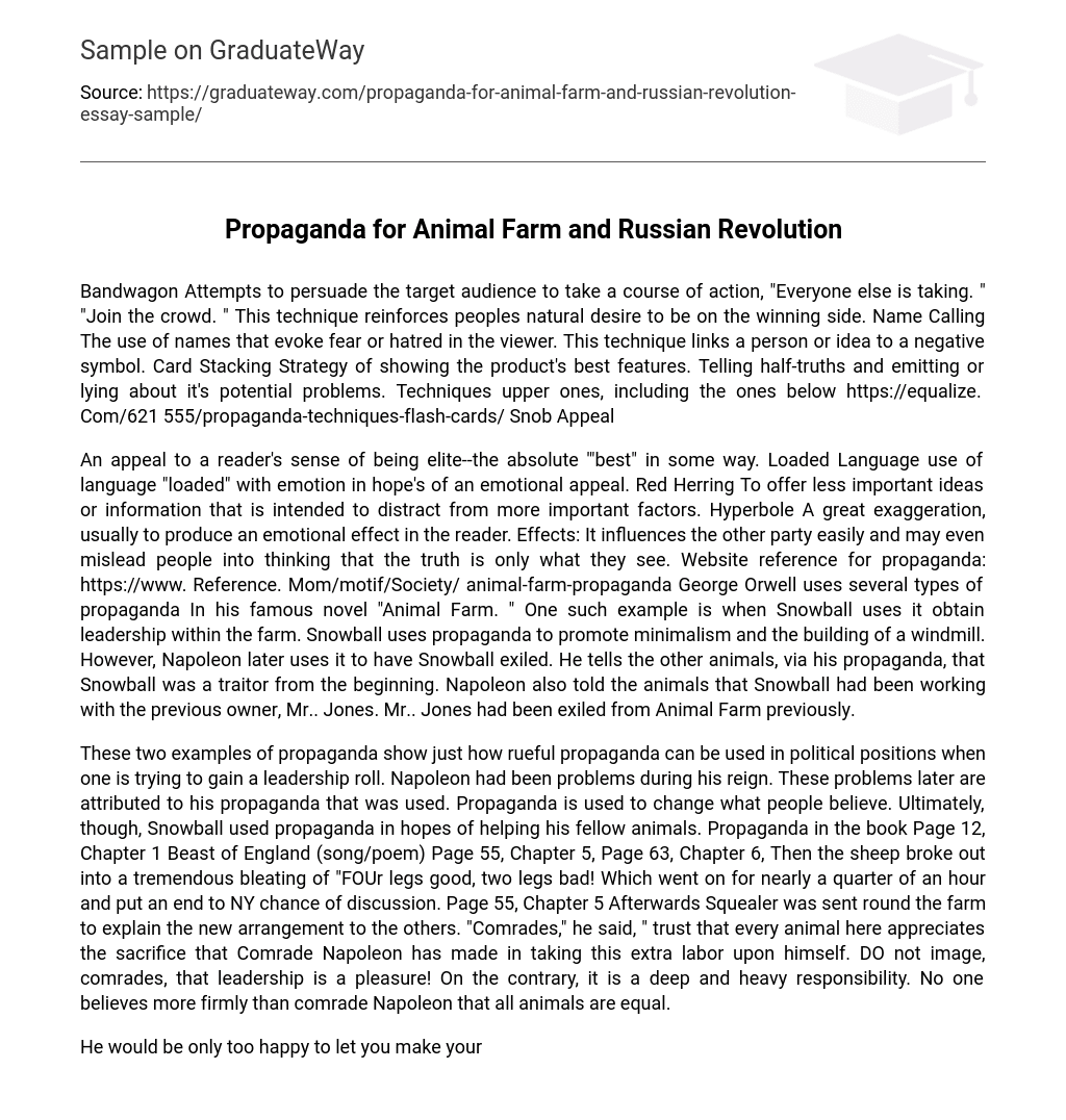 Propaganda for Animal Farm and Russian Revolution