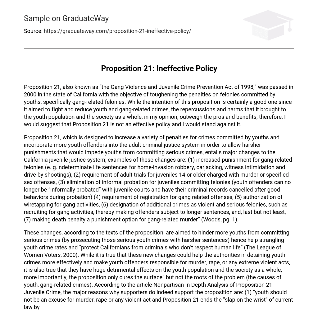 Proposition 21: Ineffective Policy