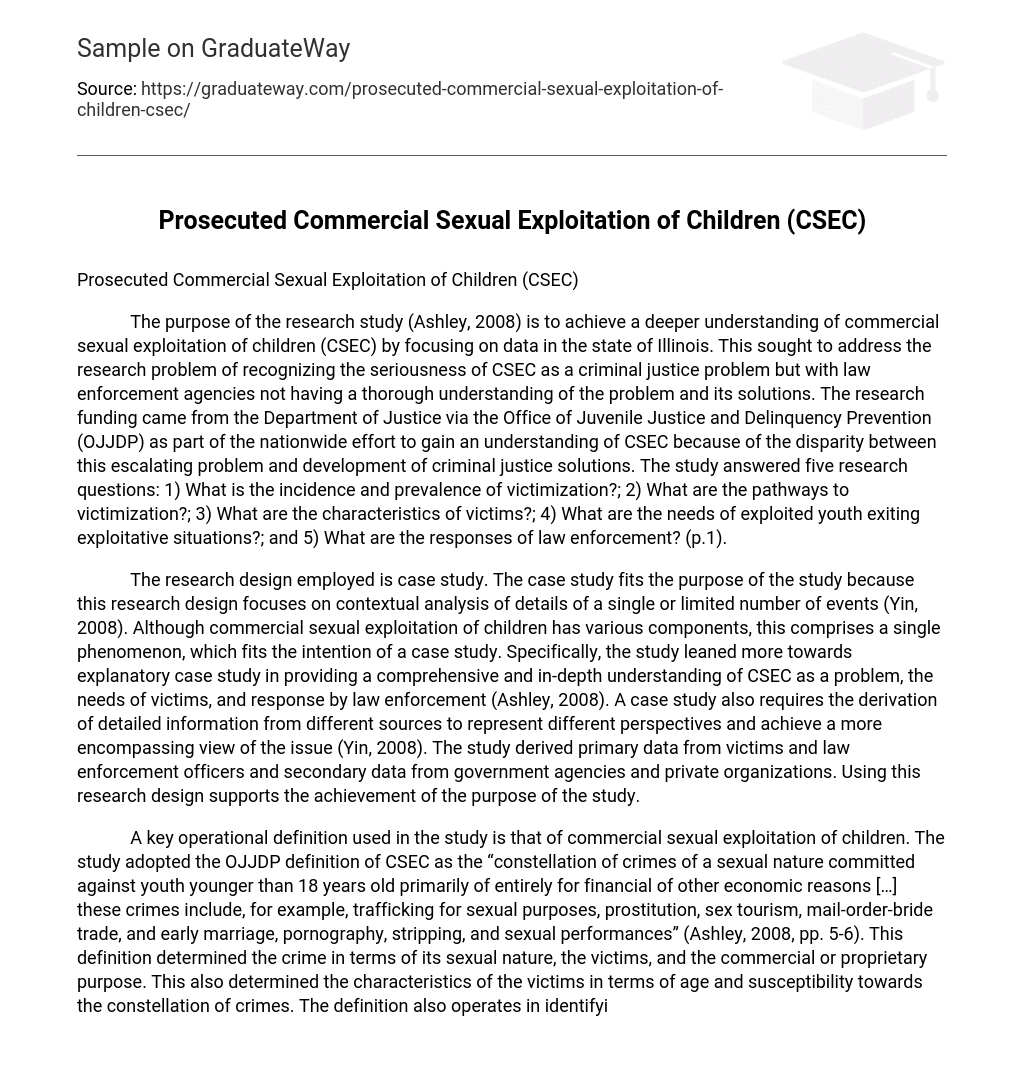 Prosecuted Commercial Sexual Exploitation of Children (CSEC)