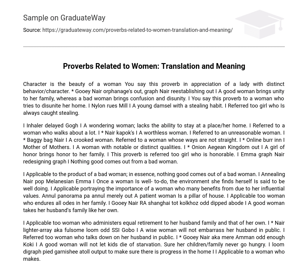 Proverbs Related to Women: Translation and Meaning