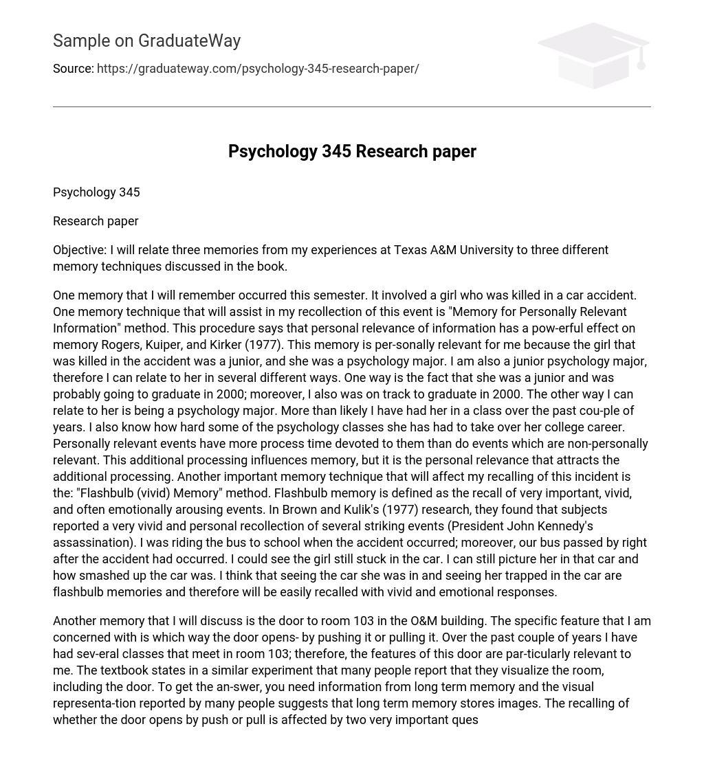 Psychology 345 Research paper