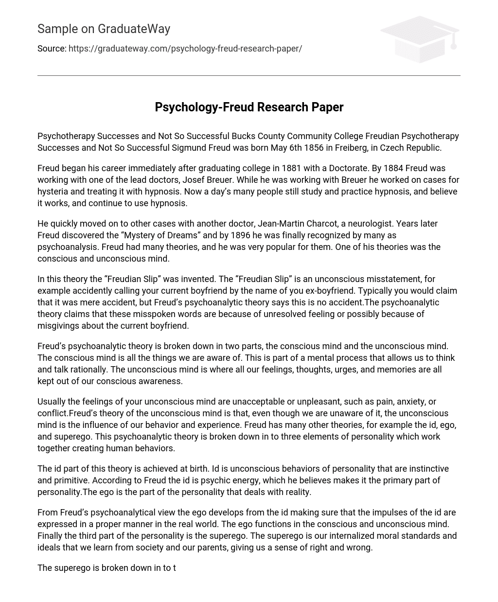 Psychology-Freud Research Paper