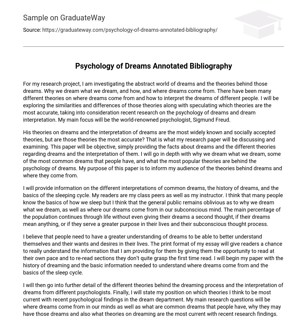 Psychology of Dreams Annotated Bibliography