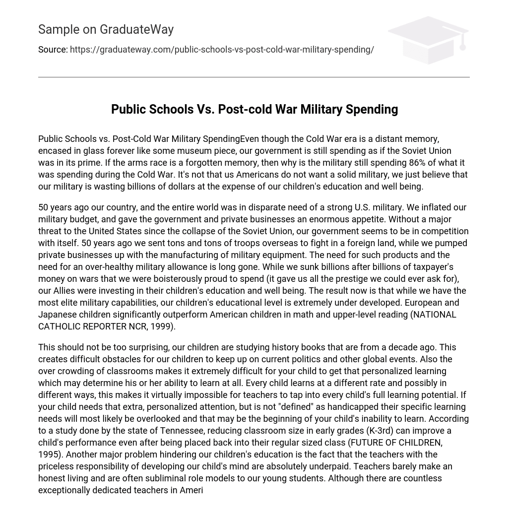 Public Schools Vs. Post-cold War Military Spending