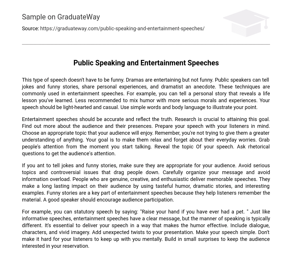 Public Speaking and Entertainment Speeches