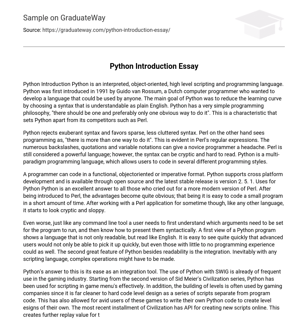 Python Introduction Essay