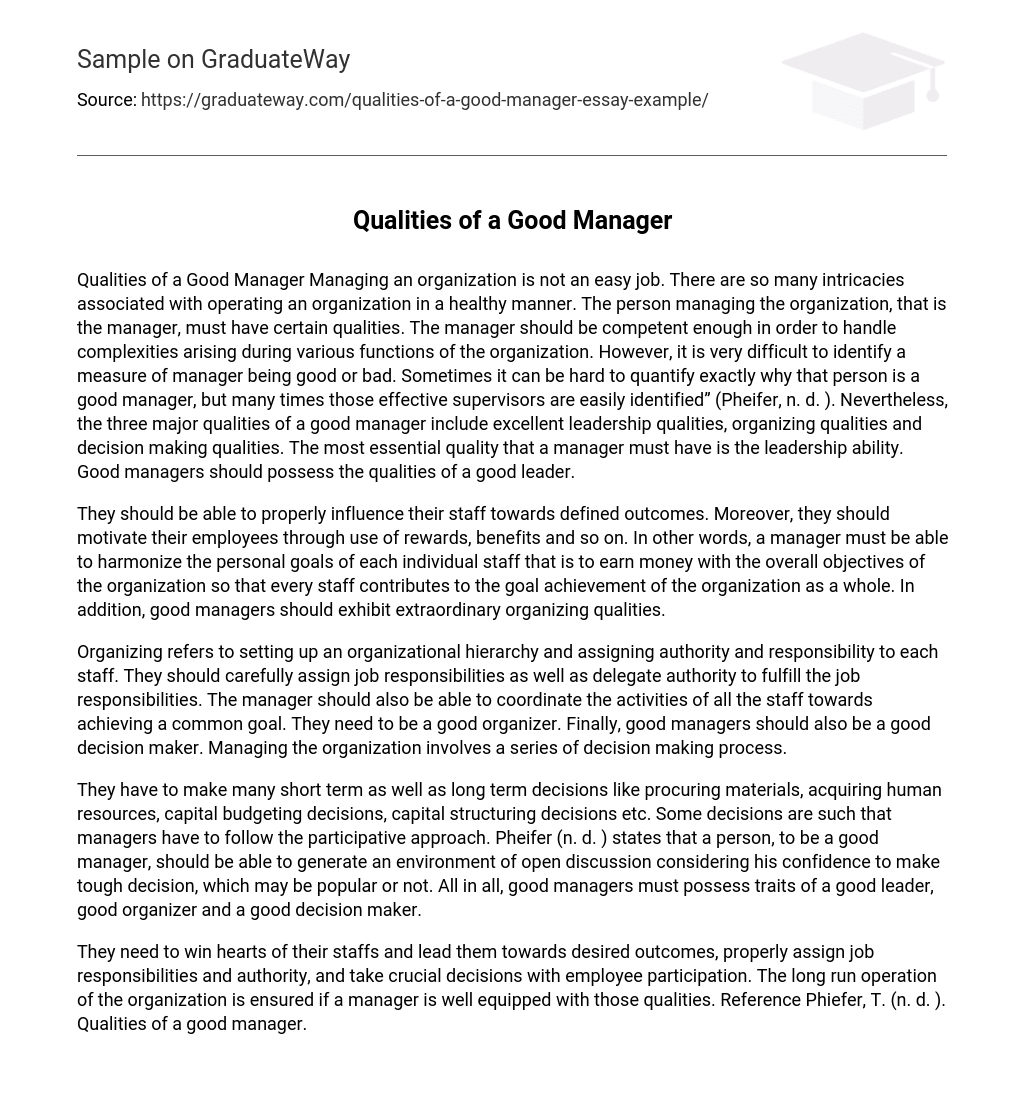 the qualities of a good manager essay