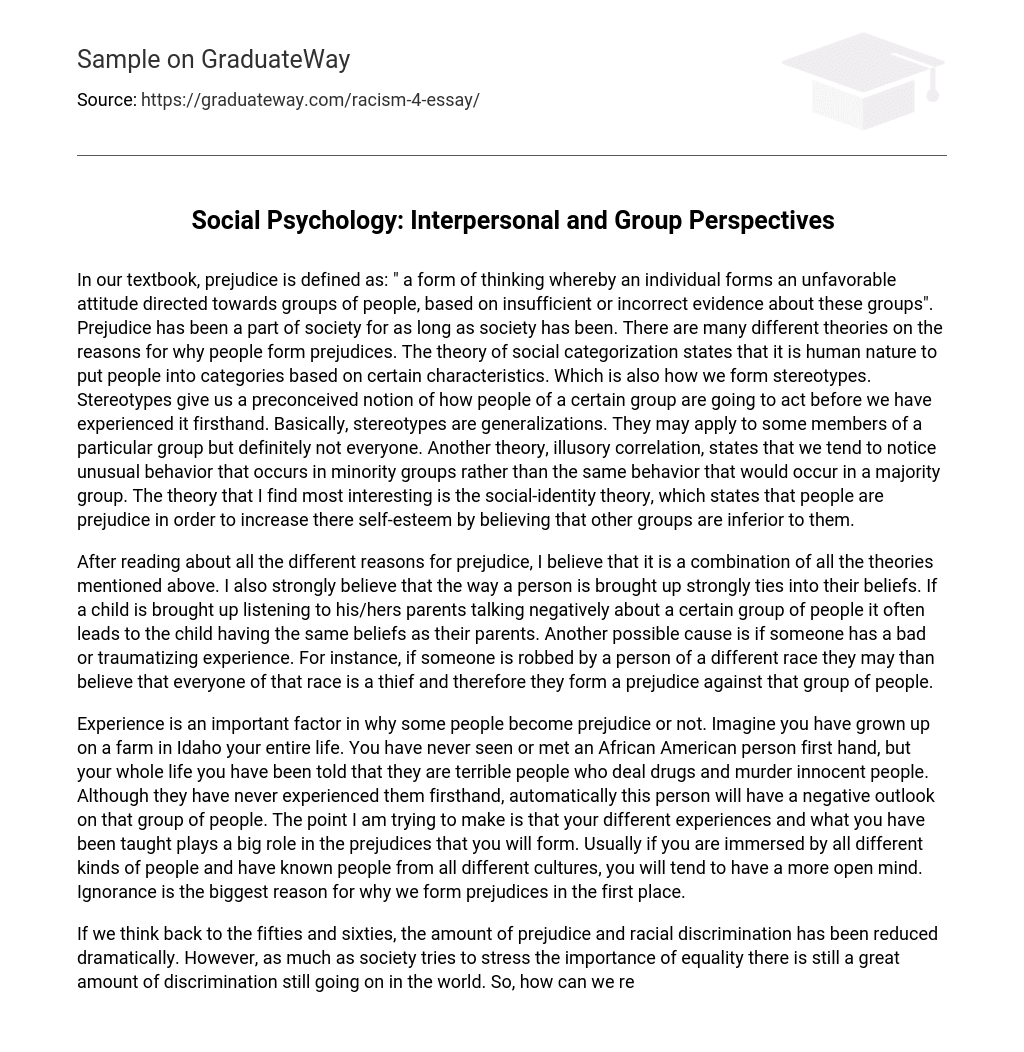 Social Psychology: Interpersonal and Group Perspectives