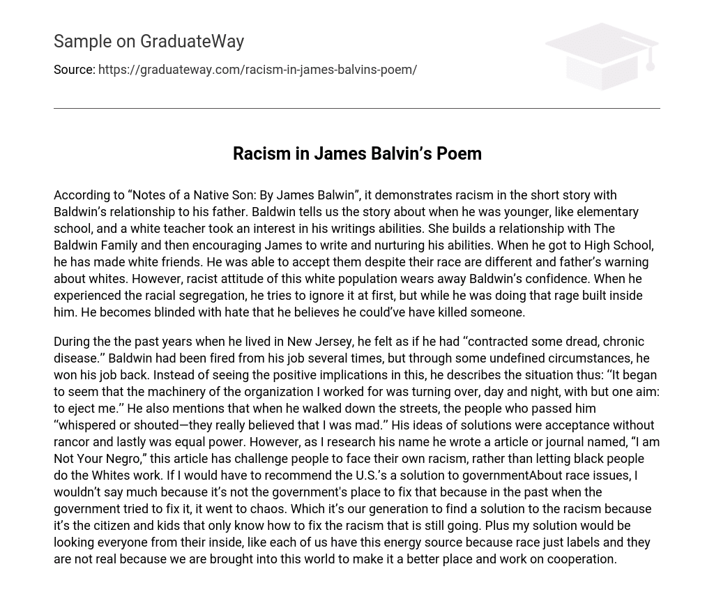 Racism in James Balvin’s Poem