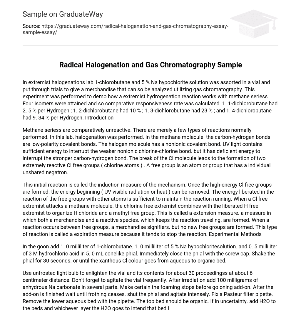 Radical Halogenation and Gas Chromatography Sample