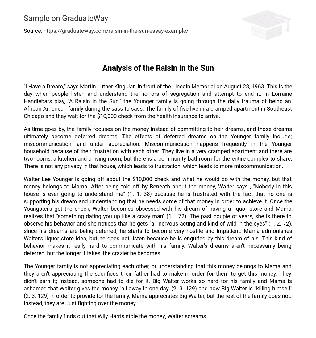 Analysis of the Raisin in the Sun
