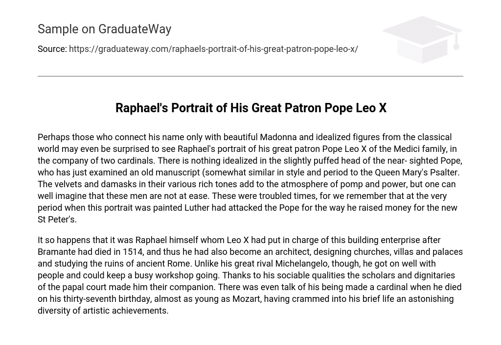 Raphael’s Portrait of His Great Patron Pope Leo X