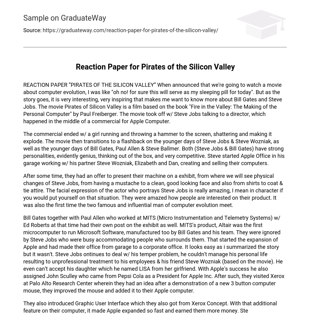 Reaction Paper for Pirates of the Silicon Valley