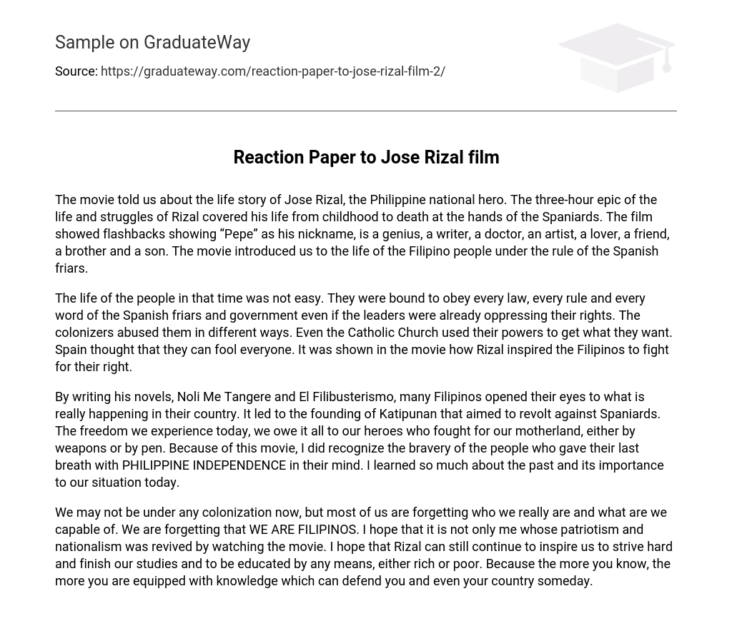 Reaction Paper to Jose Rizal film