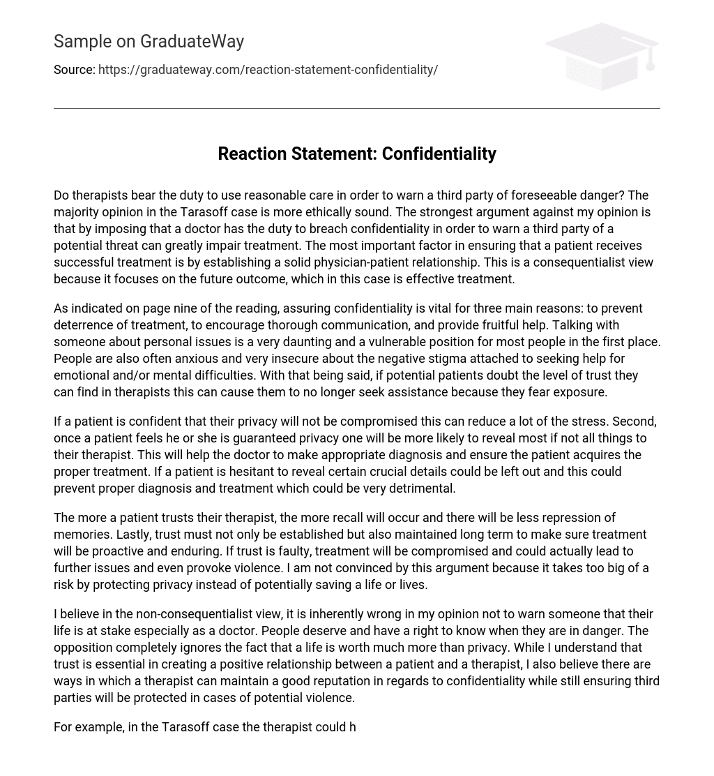 Reaction Statement: Confidentiality