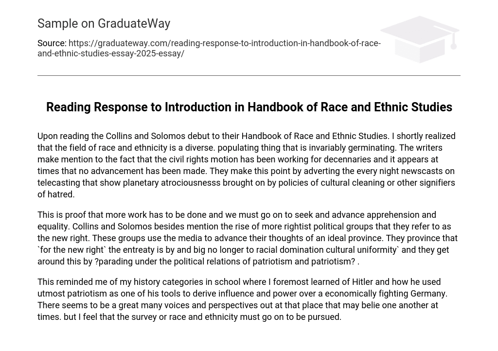 Reading Response to Introduction in Handbook of Race and Ethnic Studies