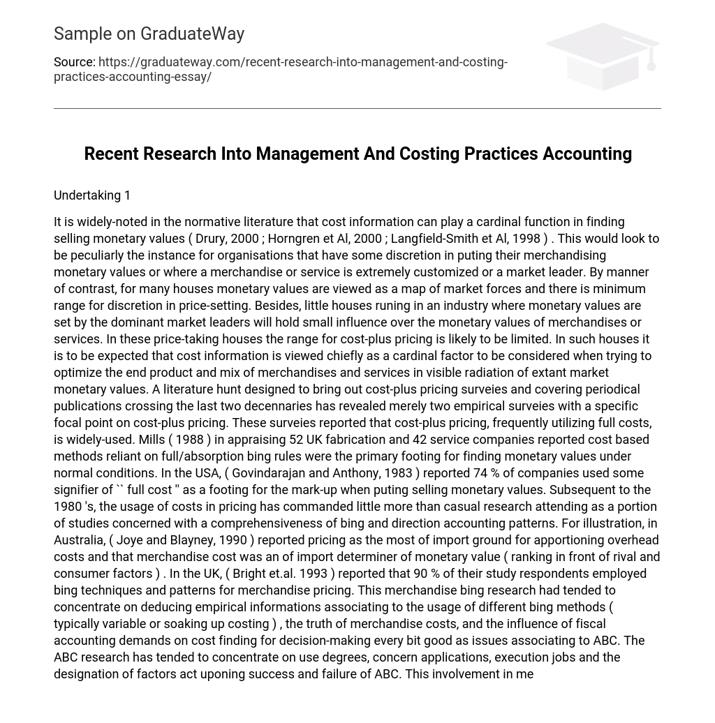 Recent Research Into Management And Costing Practices Accounting