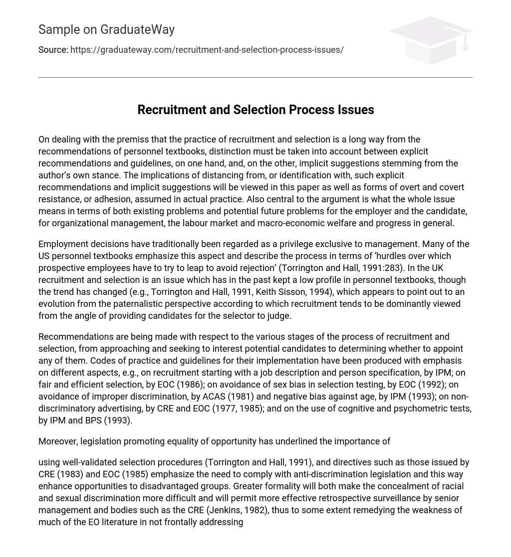 Recruitment and Selection Process Issues