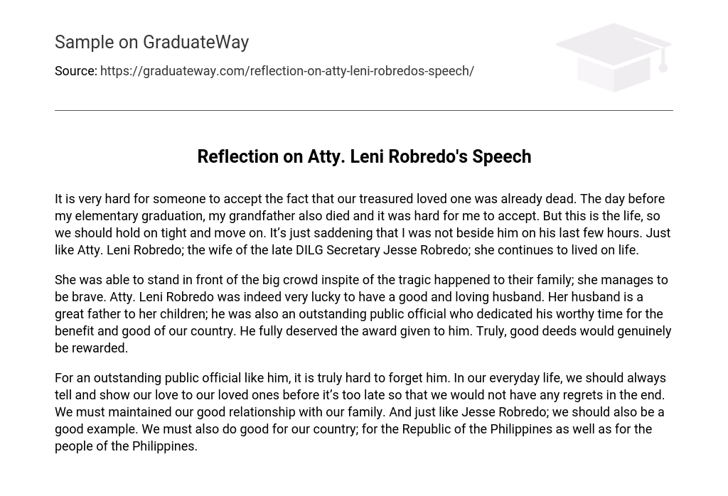 Reflection on Atty. Leni Robredo’s Speech Speech Analysis