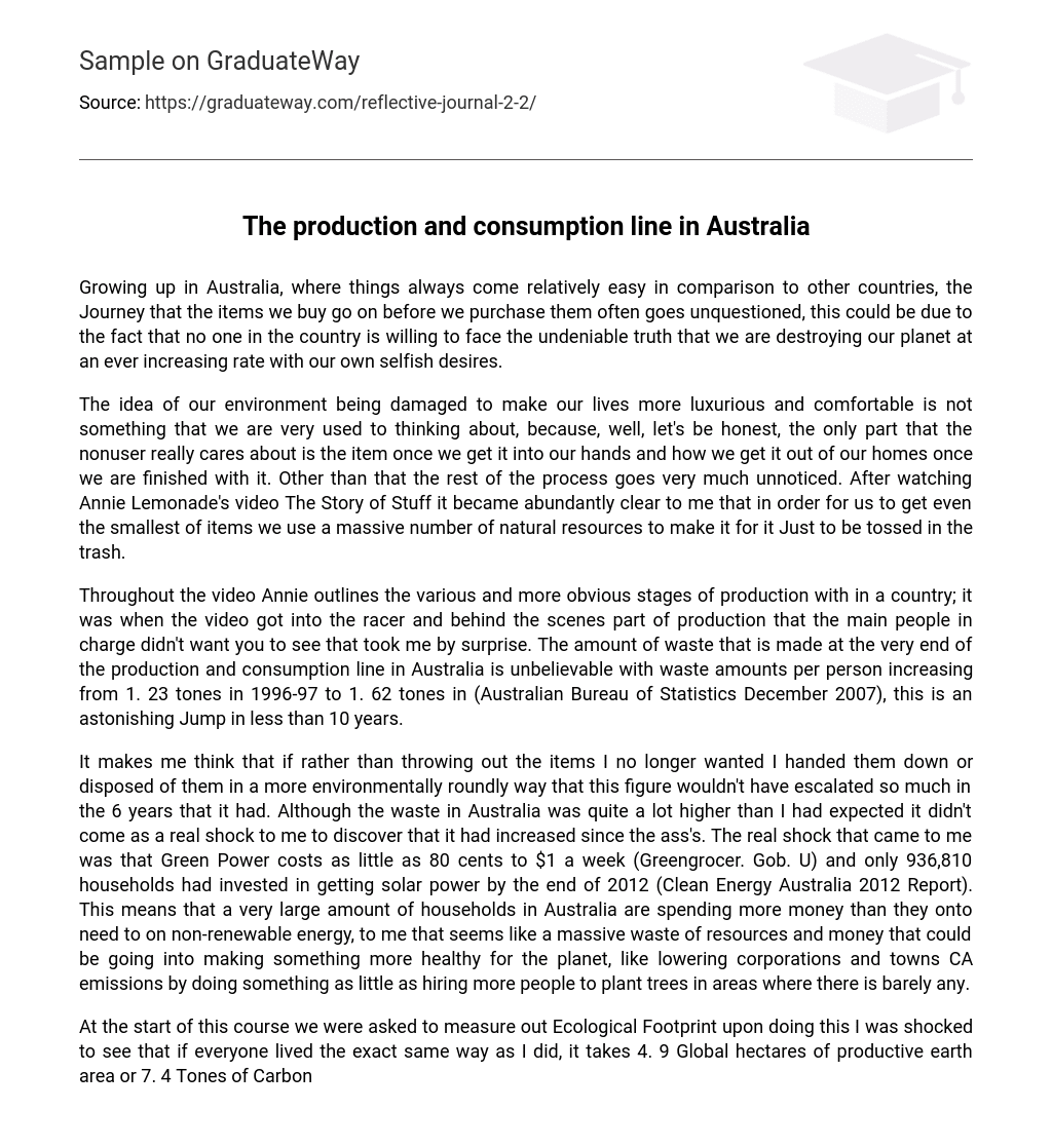 The production and consumption line in Australia