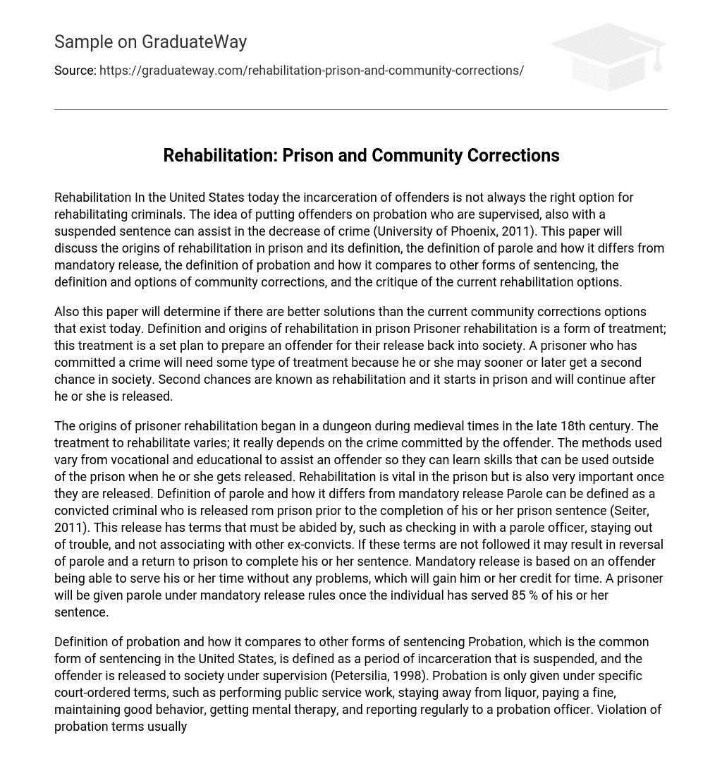 Rehabilitation: Prison and Community Corrections