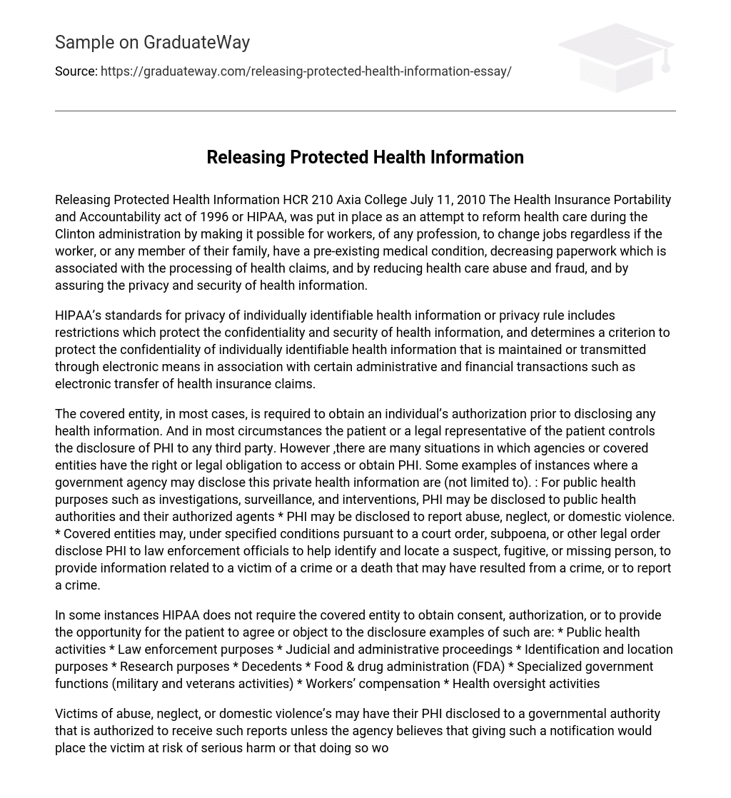 Releasing Protected Health Information