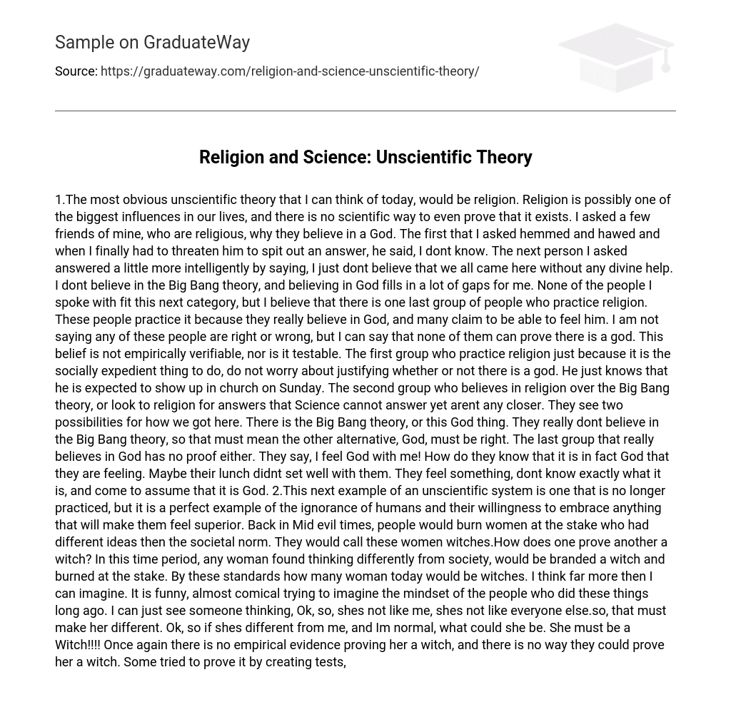 Religion and Science: Unscientific Theory