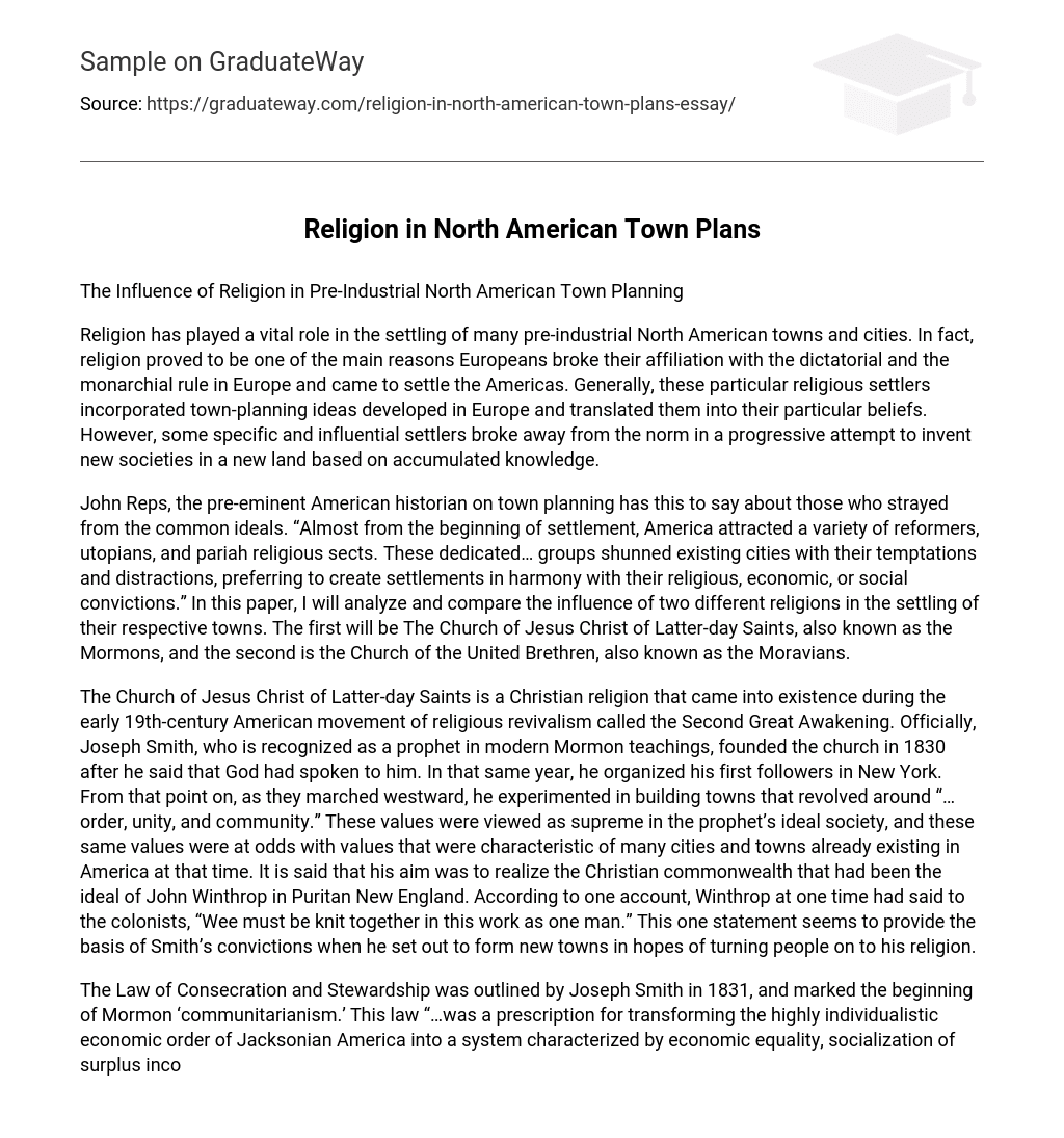 Religion in North American Town Plans