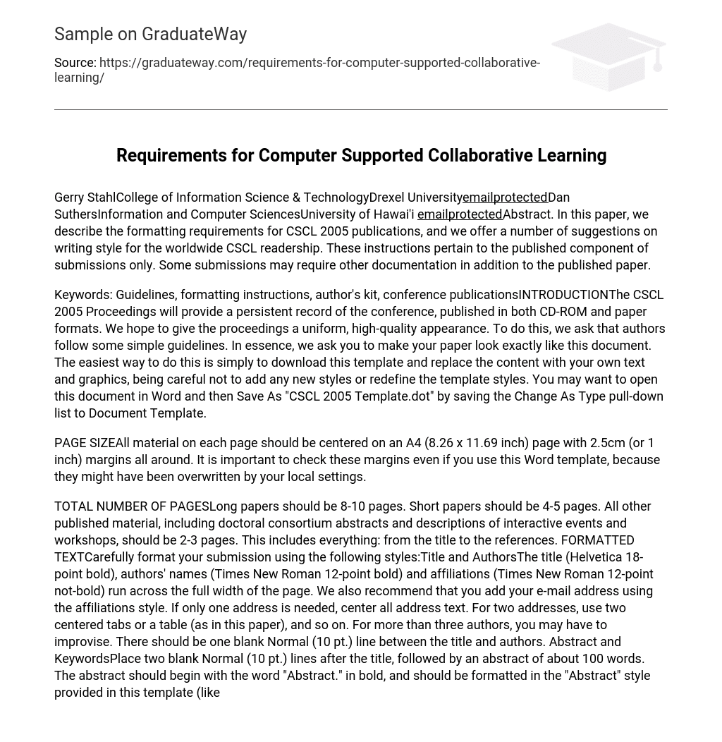 Requirements for Computer Supported Collaborative Learning